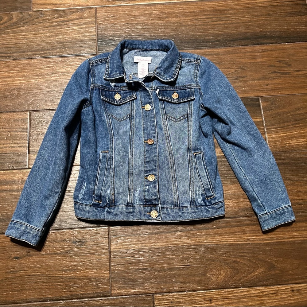 Tommy Bahama Kid’s Denim Jean Jacket 8 Medium Wash‎ Rose Gold Copper Buttons